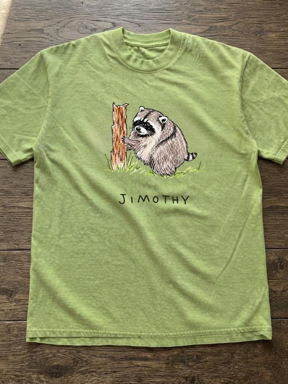 Gildan Green Short Sleeve Tee with Raccoon Sketch